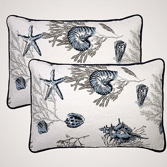 100% Cotton Quilted Pillow Shams Set of 2 Standard Size Beach Theme Pillow Sh...