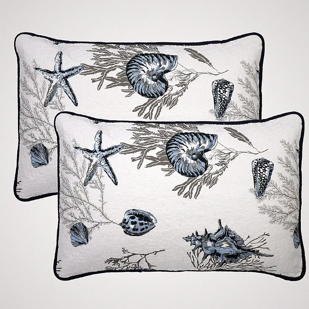 100% Cotton Quilted Pillow Shams Set of 2 Standard Size Beach Theme Pillow Shams