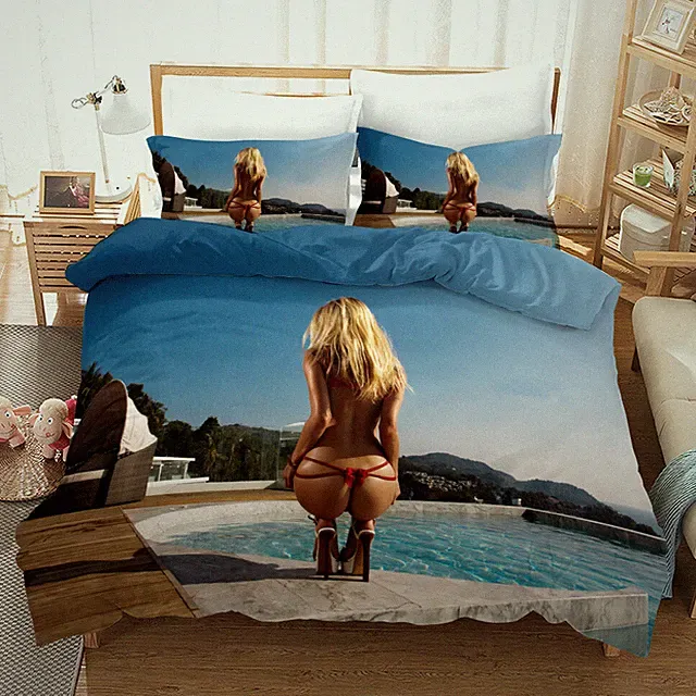 3D Bikini Beauty Sexy Beach Sky Quilt Cover Set Bedding Sets Pillowcases 64