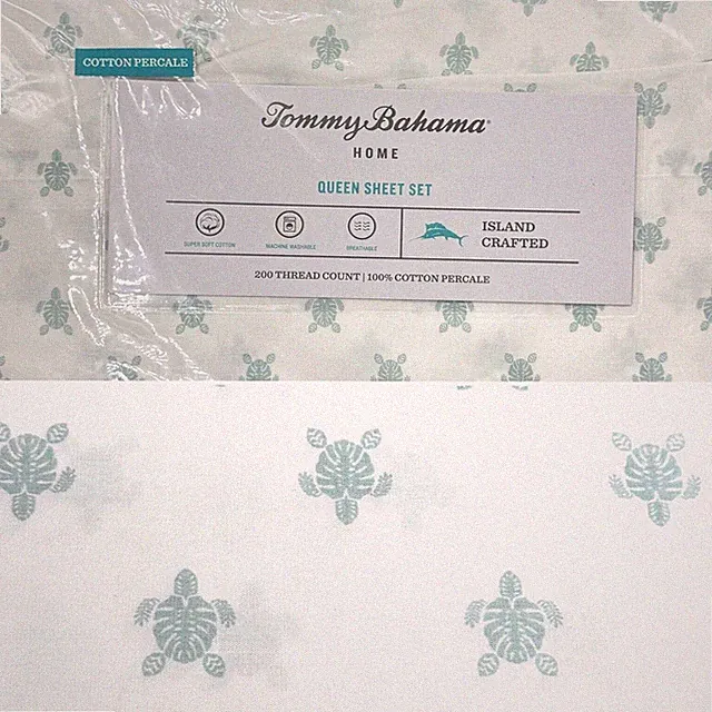 4pc Tommy Bahama Aqua Sea Turtle QUEEN Sheet Set Ocean Hawaiian Beach Honu NEW