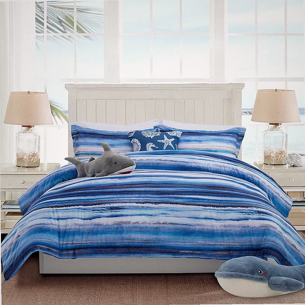 All-Season 6-Piece Nautical Bedding Set King – Complete Beach Stripe Comforter S