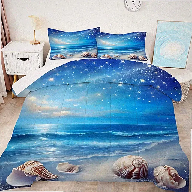Beach Comforter Set for Kids Starlit Sky Ocean Theme Comforter Set Full Size Sum