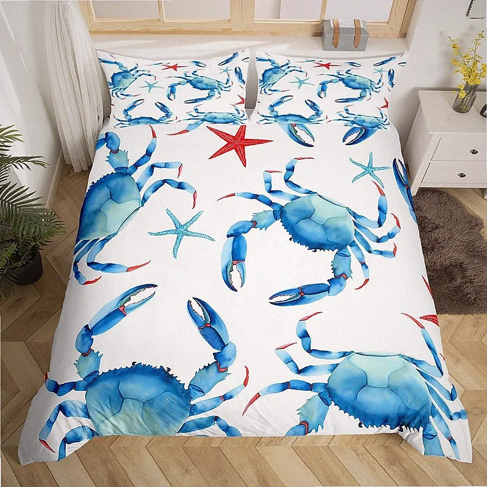Beach Crab Bedding Duvet Cover Set Boys Girls Starfish Bedding Set