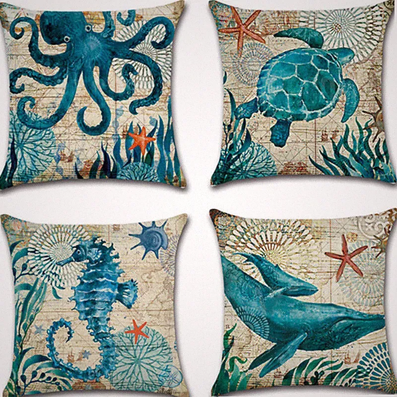 Beach, throw pillows,Pillow Case, cotton linen, set of 4, 18 x 18, beach gifts.