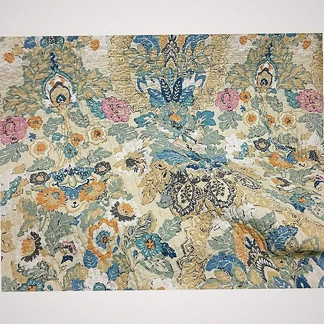 BEAUTIFUL CHIC BEACH BLUE TEAL AQUA GREEN GOLD ORANGE TROPICAL LEAF QUILT SET