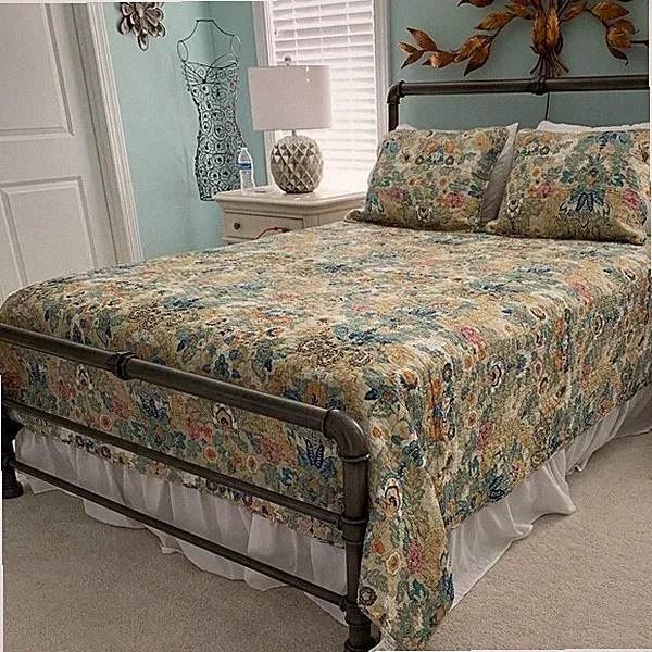 BEAUTIFUL TROPICAL BLUE BEACH AQUA GREEN PINK BROWN YELLOW LEAF CHIC QUILT SET