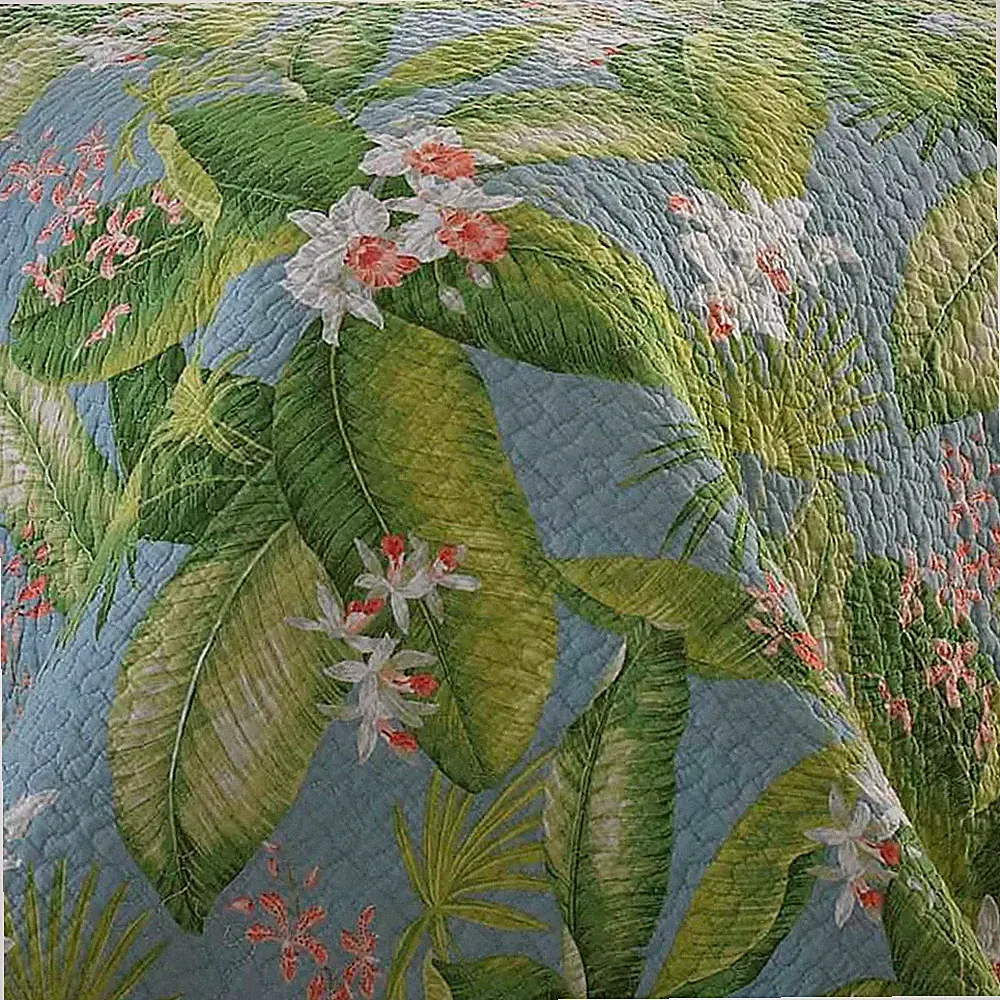 BEAUTIFUL TROPICAL LUSH BLUE PINK GREEN SAGE PALM LEAF TREE BEACH SOFT QUILT SET