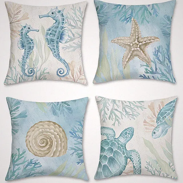 Bonhause Ocean Beach Throw Pillow 18" x (Pack of 4), Marine Animals