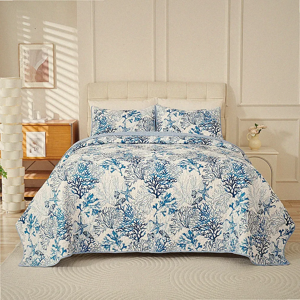 Coastal Beach Bedding Quilt Lightweight Summer Coverlet Home Bedding Queen 92x88