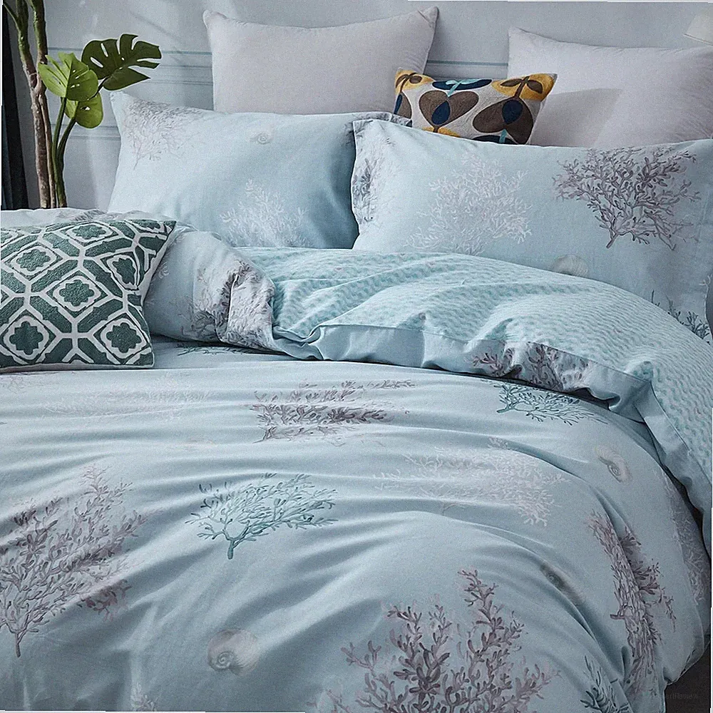 Coastal Beach Bedding Set Queen Size 100% Cotton Duvet Cover Set Tropical Cor...