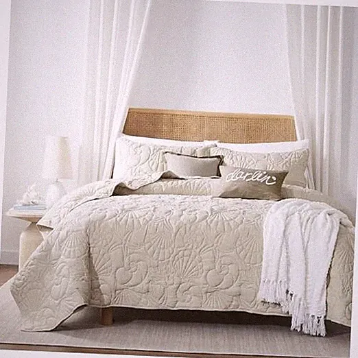 Coastal Beach Queen Size Quilt Bedding Sets, Nautical Queen(90"x90") Beige