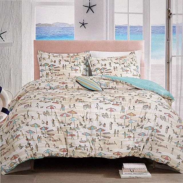 Coastal Beach Surfing Kids Comforter Set Full/Queen Size Blue Comforter Set with