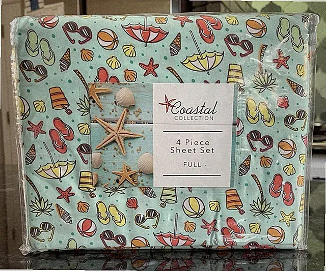 Coastal Collection 4 Piece Sheet Set Full Summertime Fun Beach Starfish Shell
