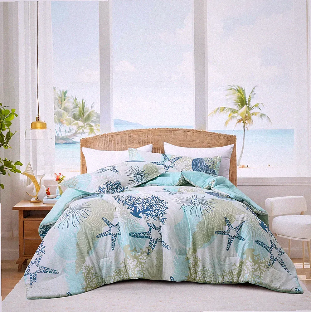 Coastal Comforter Set King Size 3 Piece, Soft Beach Themed Comforter, Ocean N...