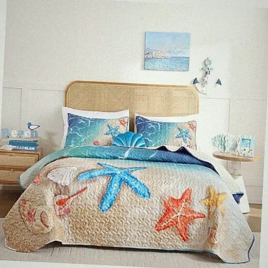 Coastal Quilt Set Size – 3 Piece Lightweight Themed Bedding, Soft & King Beach