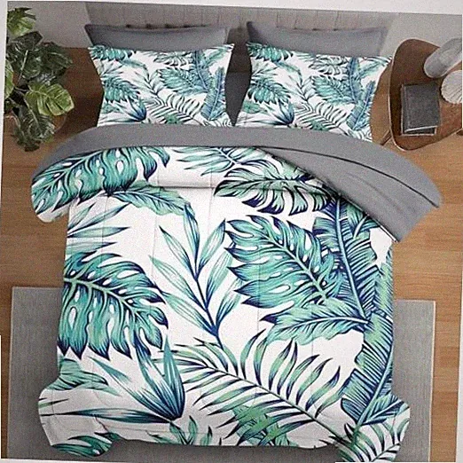 Comforter Set Size, Blue Beach Geometric 7 Pcs Bedding for Queen Palm Leaf