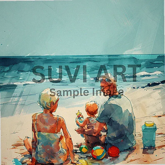 Digital Image beach with family Picture Wall art for living and bed room A-231