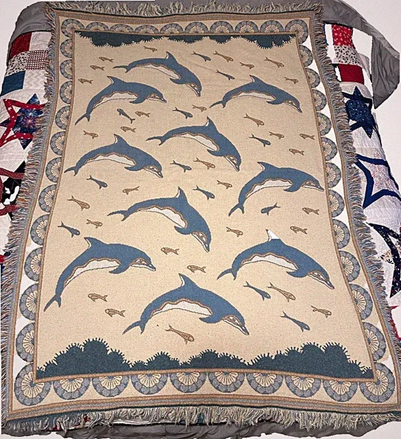 Dolphin Fish Aquatic Beach Nautical Blanket Throw Blue 46"x67" Decorative