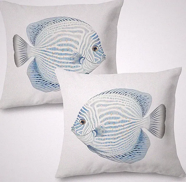 Fish Throw Pillow Covers, Beach Coastal Pillow Covers 20x20 Set of 2, Beach C...