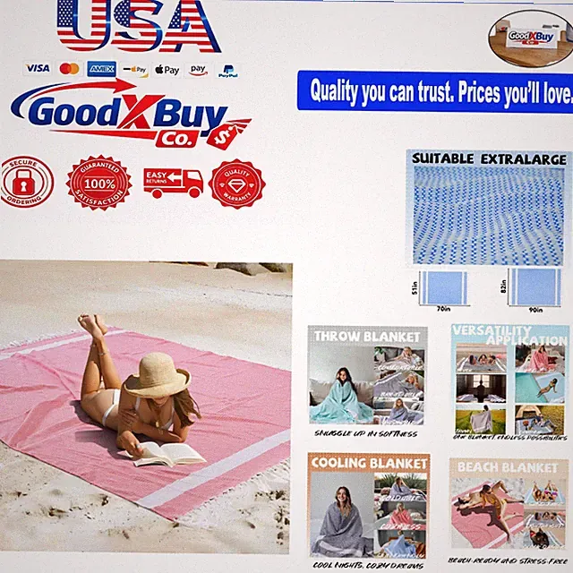 Giant Turkish Cotton Beach Blanket Large Quick Dry Sand-Free Summer Vacation...