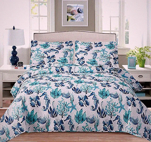 Jarson Summer Coastal Quilts Conch Seashell Coverlet Set Full/Queen Size, 3Pcs L