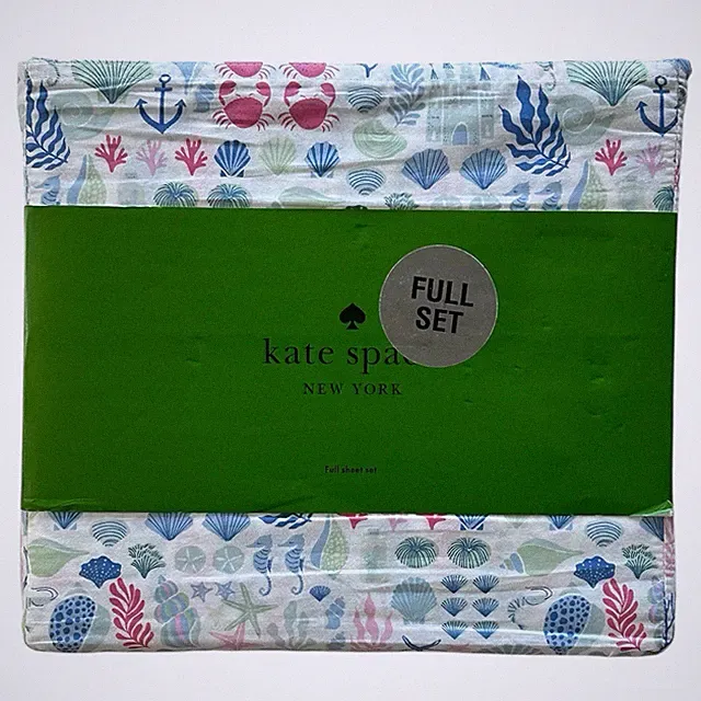 KATE SPADE 4 Piece 100% Cotton Sheet Set Full Coastal Beach Ocean Shells Luxe