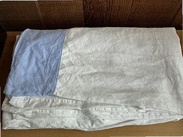 King Duvet Cover White Cotton With Blue Band Cottage Beach