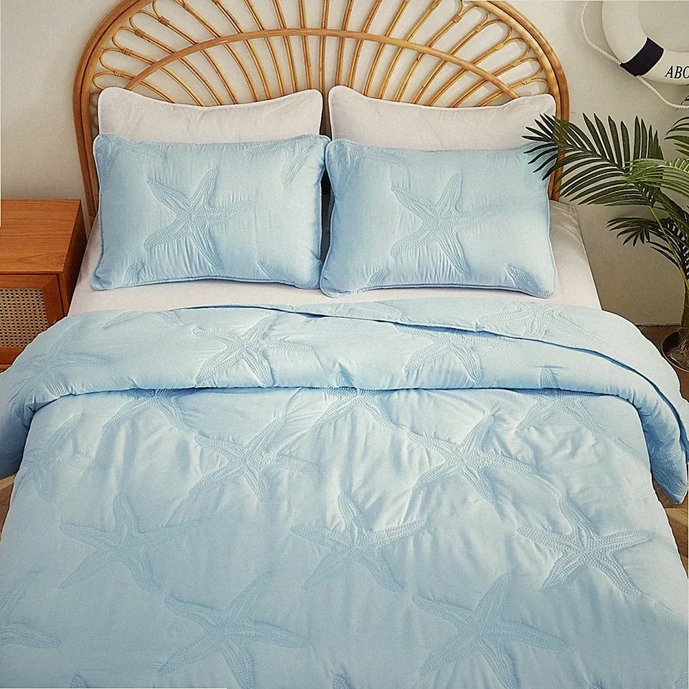 King Size Summer Soft Lightweight Beach Bedding Set All Season (Blue 102''x92'')