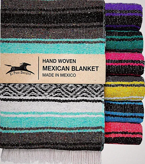 Mexican Falsa Yoga Blanket Serape Throw Cool Mint Gray Beach Picnic Home Decor