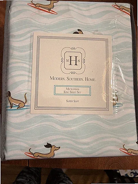 Modern. Southern. Home. Super Soft Microfiber King Sheet Set Surfboard Dogs