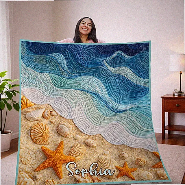 Ocean Beach Blanket Gift Seashell Starfish Throw Coastal Summer Decor Vacation
