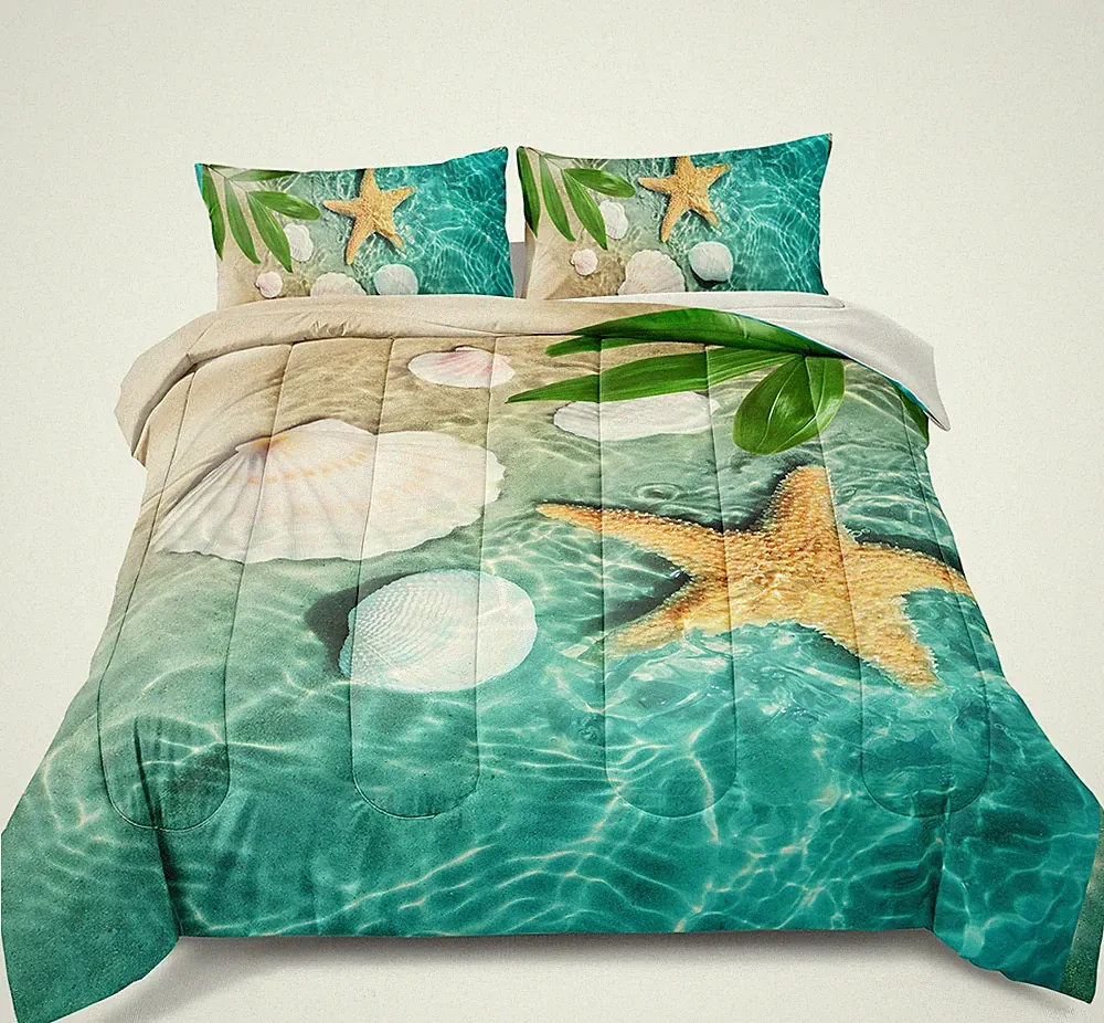 Ocean Comforter Set Beach Bedding Full Size Starfish Beach Coastal Bedding fo...