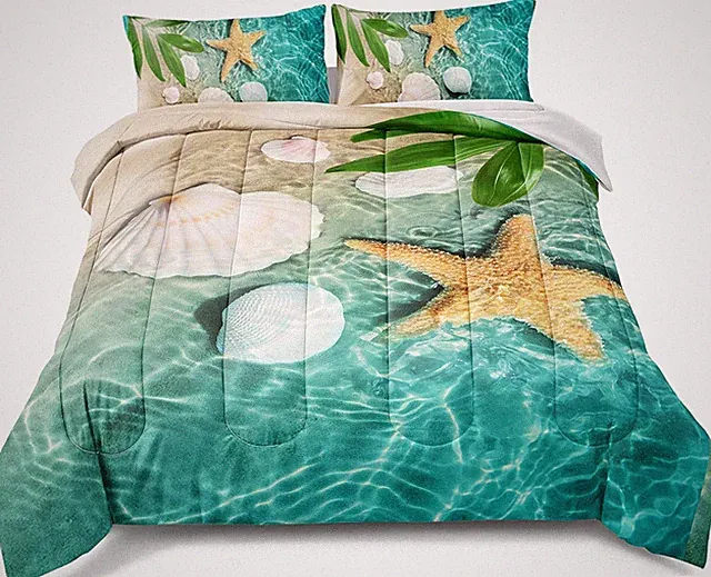 Ocean Comforter Set Beach Bedding Queen Size Starfish Beach Coastal Bedding for
