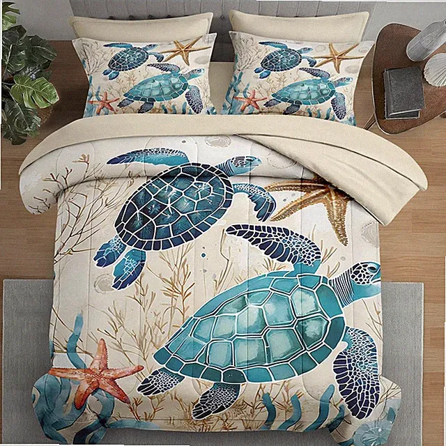 Ocean Coral Sea Turtle 7-Pc Comforter Set for Kids & Adults, Full Size