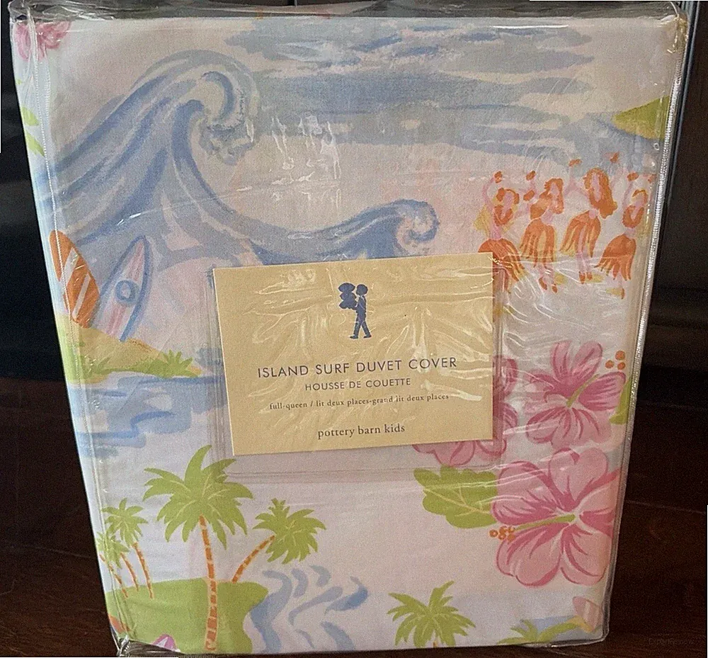 Pottery Bard Kids Island Surf Hawaiian Hibiscus Ocean Full Queen Duvet Bed Cover