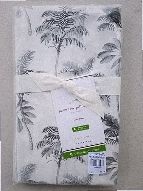 Pottery Barn Gray Palm Tree Standard Beach Pillowcases S/ 2 #3478