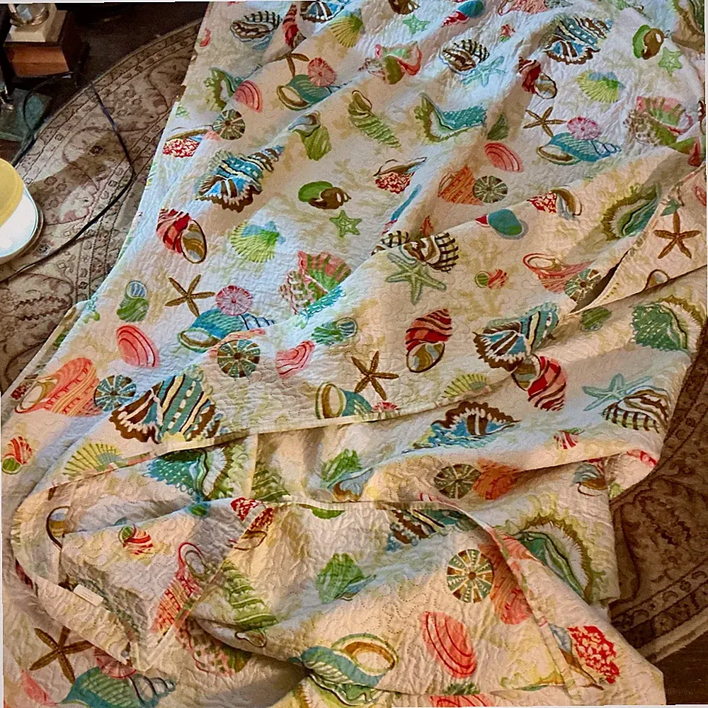 queen size tessy home 90"x90" reversible beach/seashell theme quilt blanket