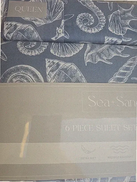 Sea Sand Shell Sheets QUEEN sheet set TikTok Beach theme Seahorse 6pc NEW