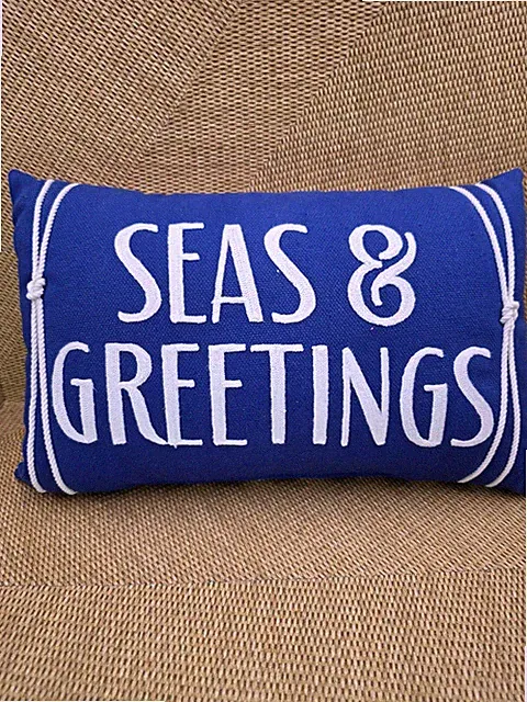 SEAS & GREETINGS Decorative Throw Pillow Holiday Welcome Beach House Couch Bed
