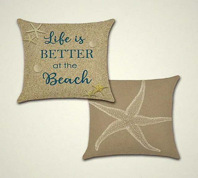 Set of 2 Pillow Covers 18x18 Sand Starfish & Life is Better at the Beach Design