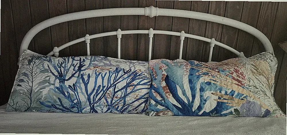 Set of 2-Quilted King Pillow Shams Coastal Beach Seashells Coral Nautical Fish