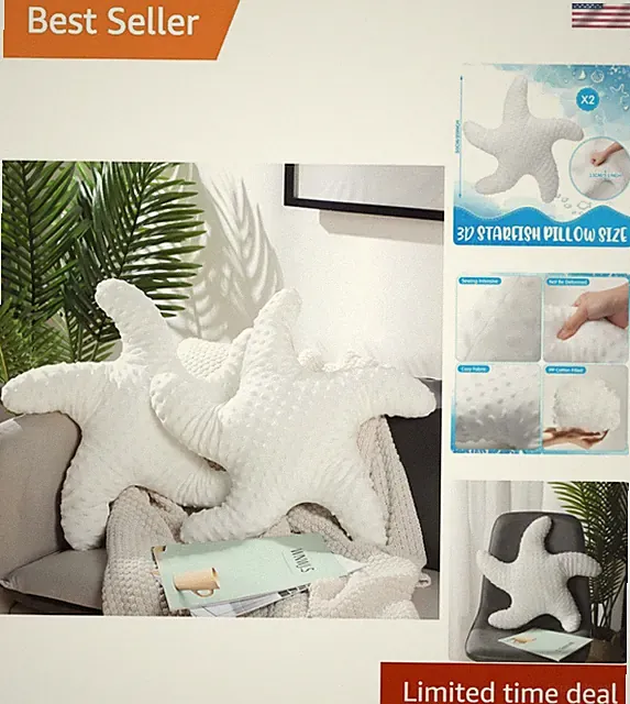 Starfish Pillow Beach Starfish Shaped Throw Pillows 20'' Stuffed Animal Cute...