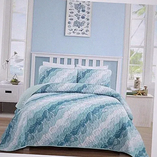 Summer Coastal Quilt Set Size Ocean Beach Themed Bedding Set King Blue Green