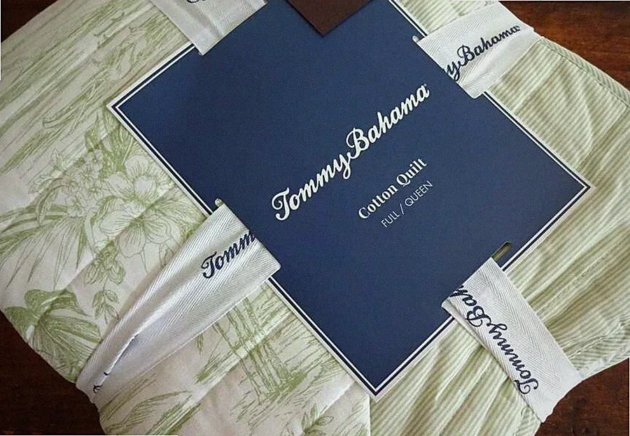 TOMMY BAHAMA Coastal BEACH BLUFF GREEN TOILE TROPICAL Cotton QUEEN QUILT