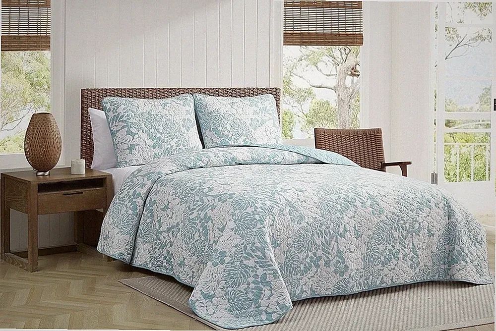 Tommy Bahama QuiltSet Reversible Cotton Bedding Matching Shams Laguna Beach Aqua
