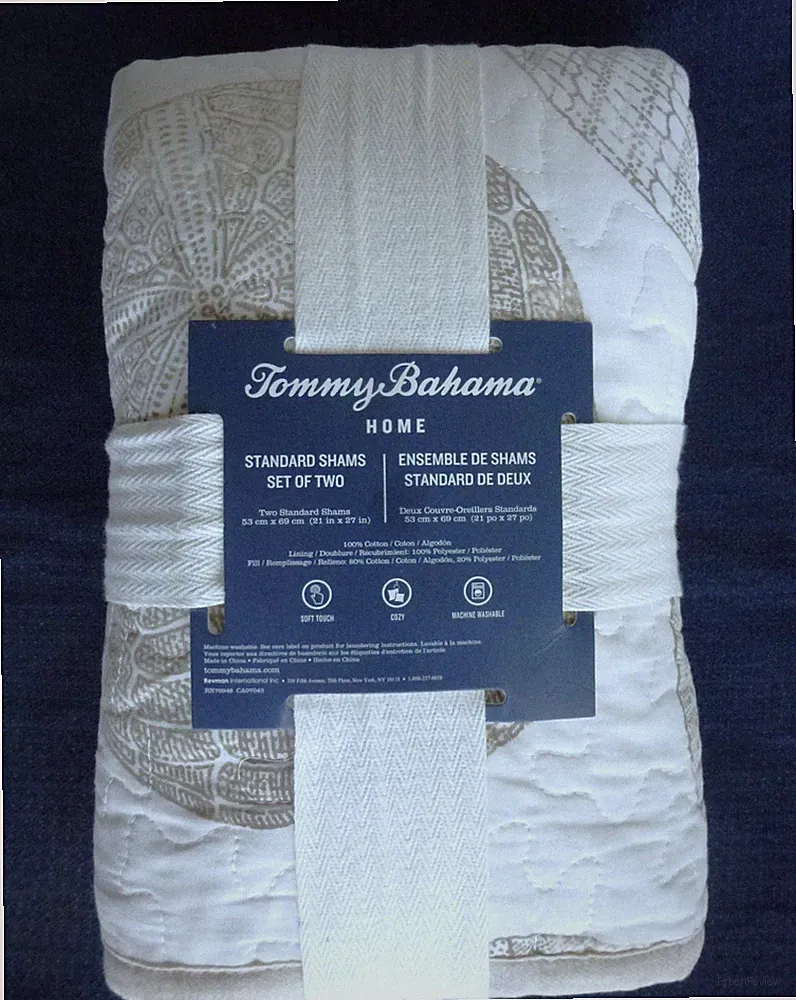 TOMMY BAHAMA Set of 2 Coastal STANDARD PILLOW SHAMS Seashells Urchin Beach Beige