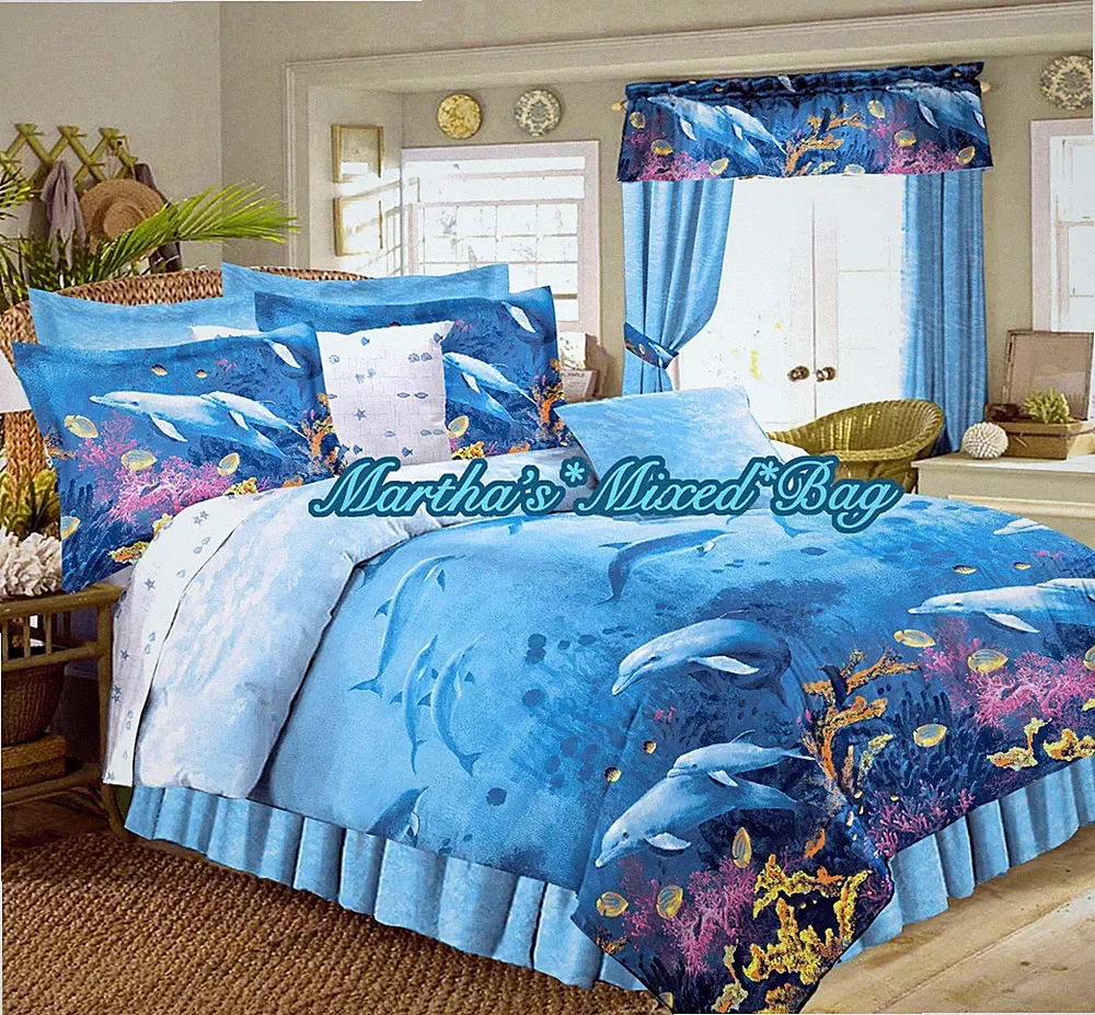 Tropical Coastal Beach Ocean Blue DOLPHIN Comforter, Sham(s), Skirt & Sheet Set