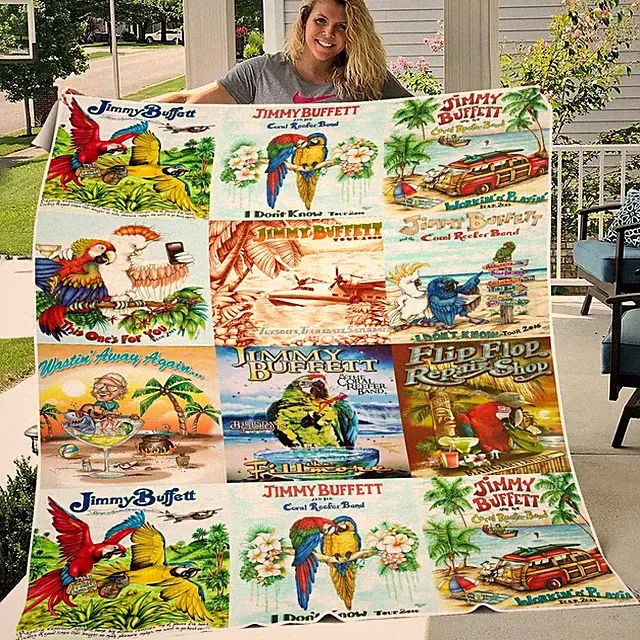 Tropical Island Music Style Flannel Blanket Beach Vibes Cozy Throw